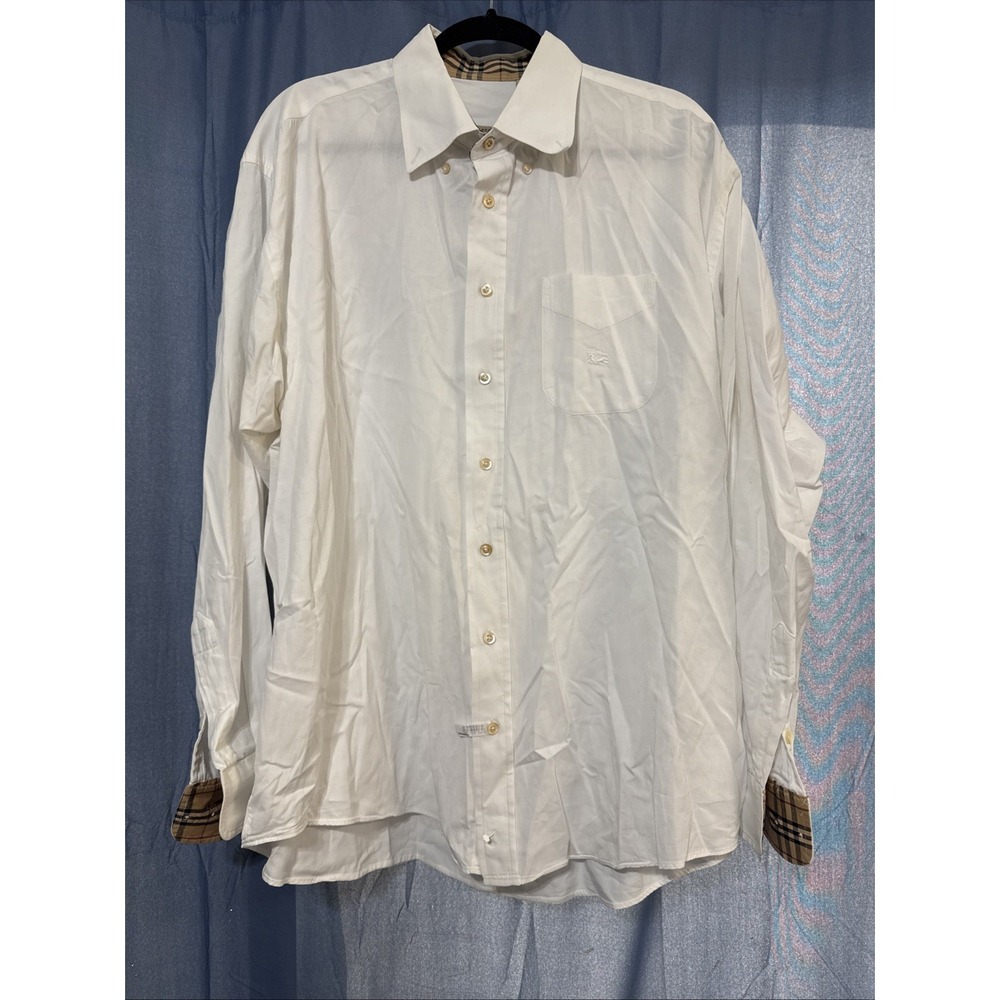 Vintage Burberry London Made USA French Cuff Nova Check Equestrian Men's XL